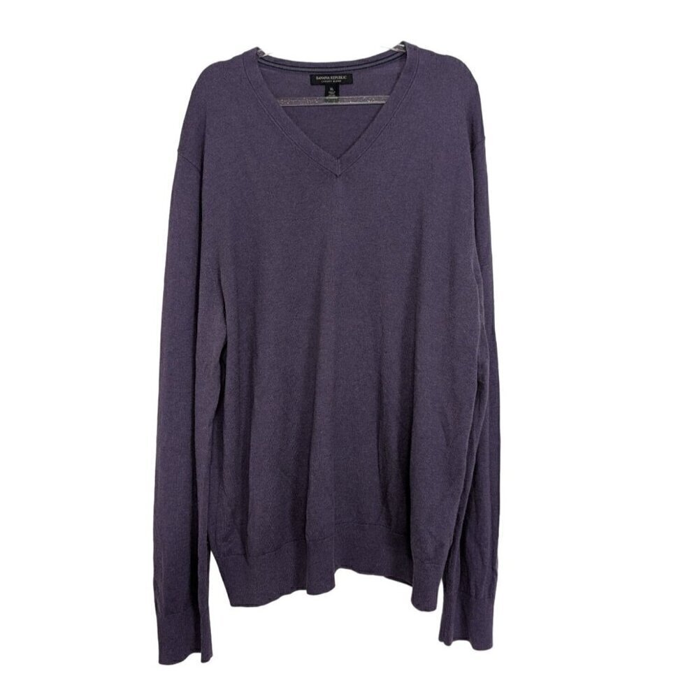 Banana Republic Luxury Blend Sweater Mens Size XL Purple Preppy V Neck Pullover
